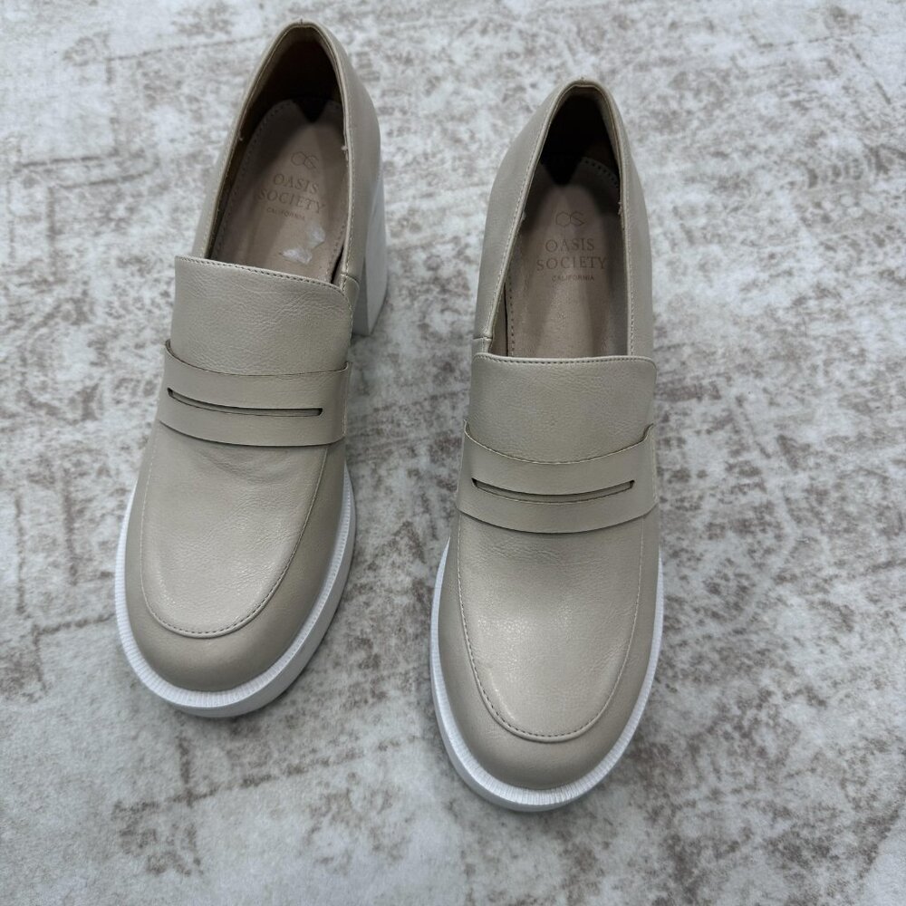 OASIS SOCIETY Shoes Womens Size 8.5 Beige Platform Loafers Chunky Block Heel